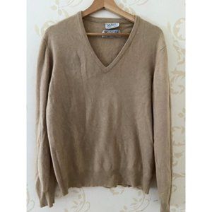 Mens Size Large England Sabre 100% Cashmere Beige V-Neck Sweater